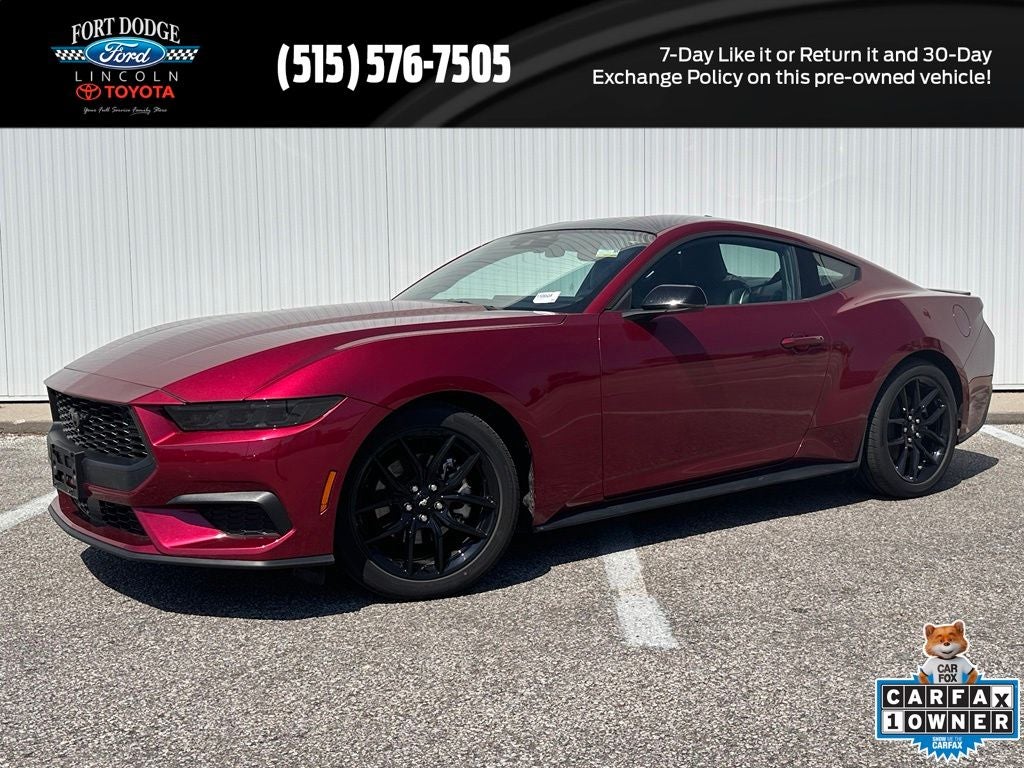 2025 Ford Mustang EcoBoost Premium in Molten Magenta Metallic Tri-Coat — front three-quarter view
