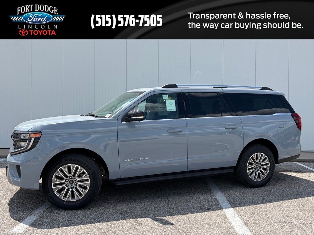 2026 Ford Expedition Max Platinum in Glacier Gray Metallic Tri-Coat — front three-quarter view