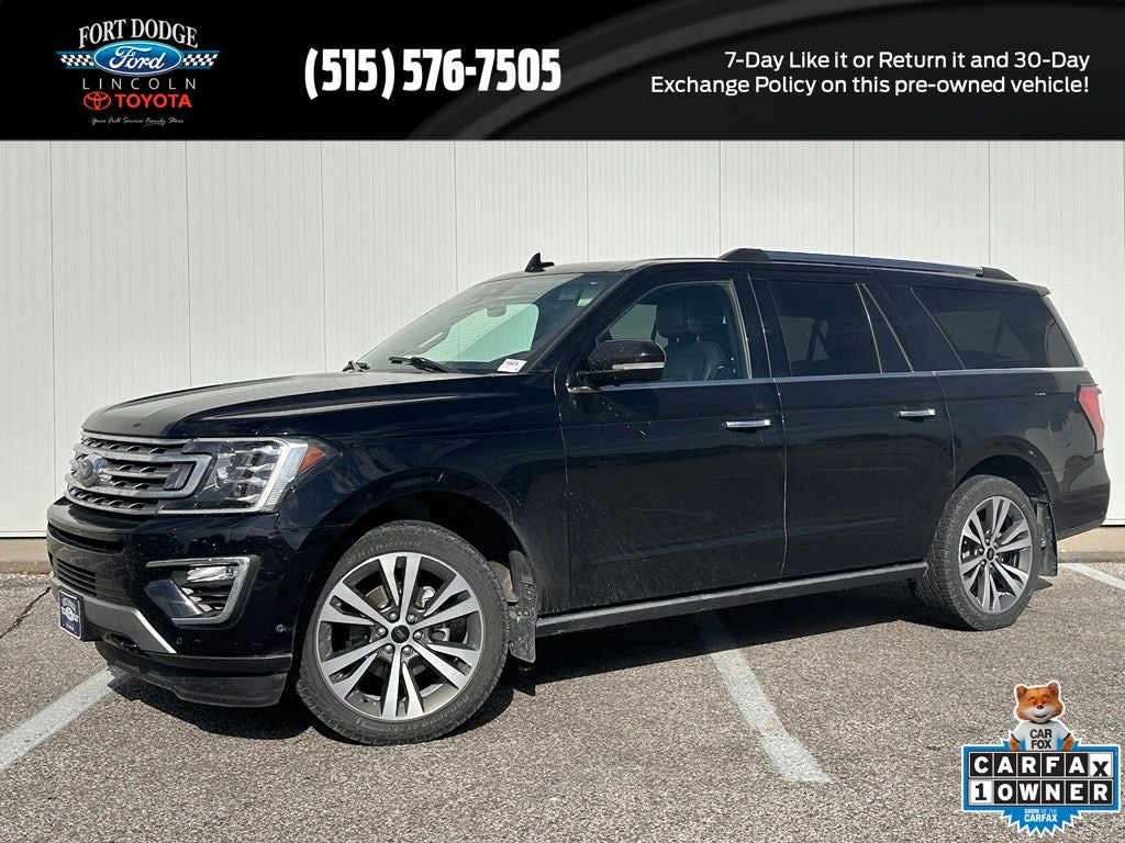 2021 Ford Expedition Max Limited in Agate Black Metallic — front three-quarter view