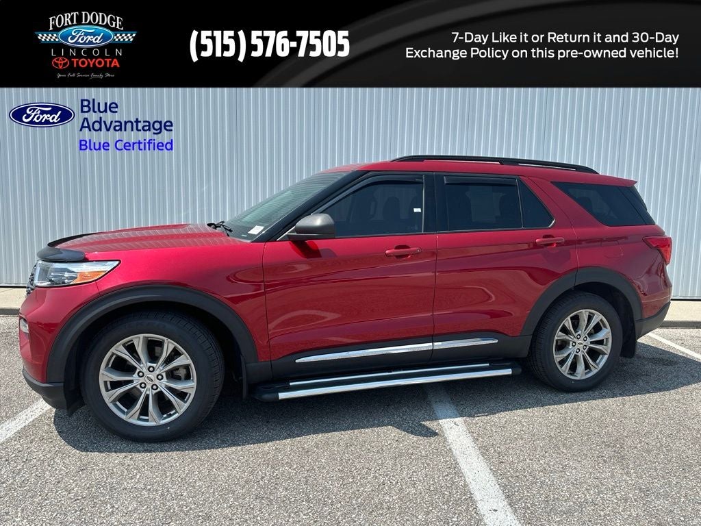 2021 Ford Explorer XLT in Rapid Red Metallic Tinted Clearcoat — front three-quarter view