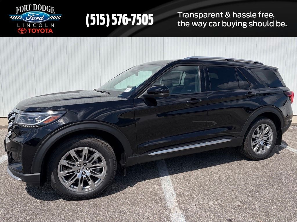 2026 Ford Explorer Platinum in Agate Black Metallic — front three-quarter view