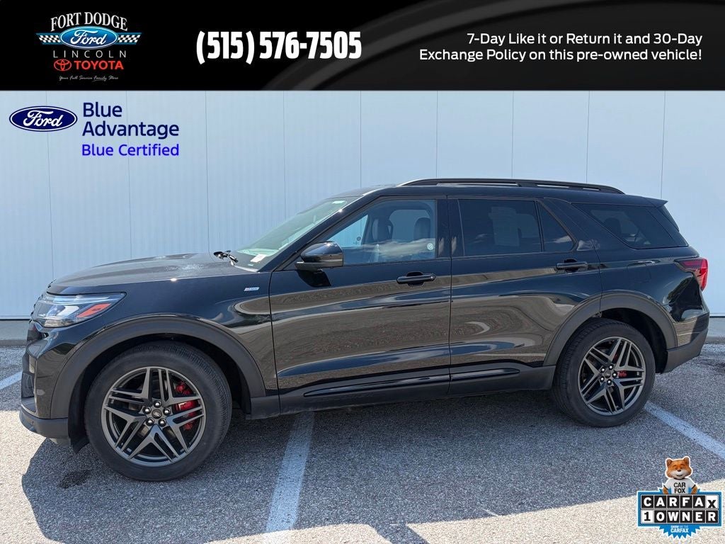 2025 Ford Explorer ST-Line in Agate Black Metallic — front three-quarter view