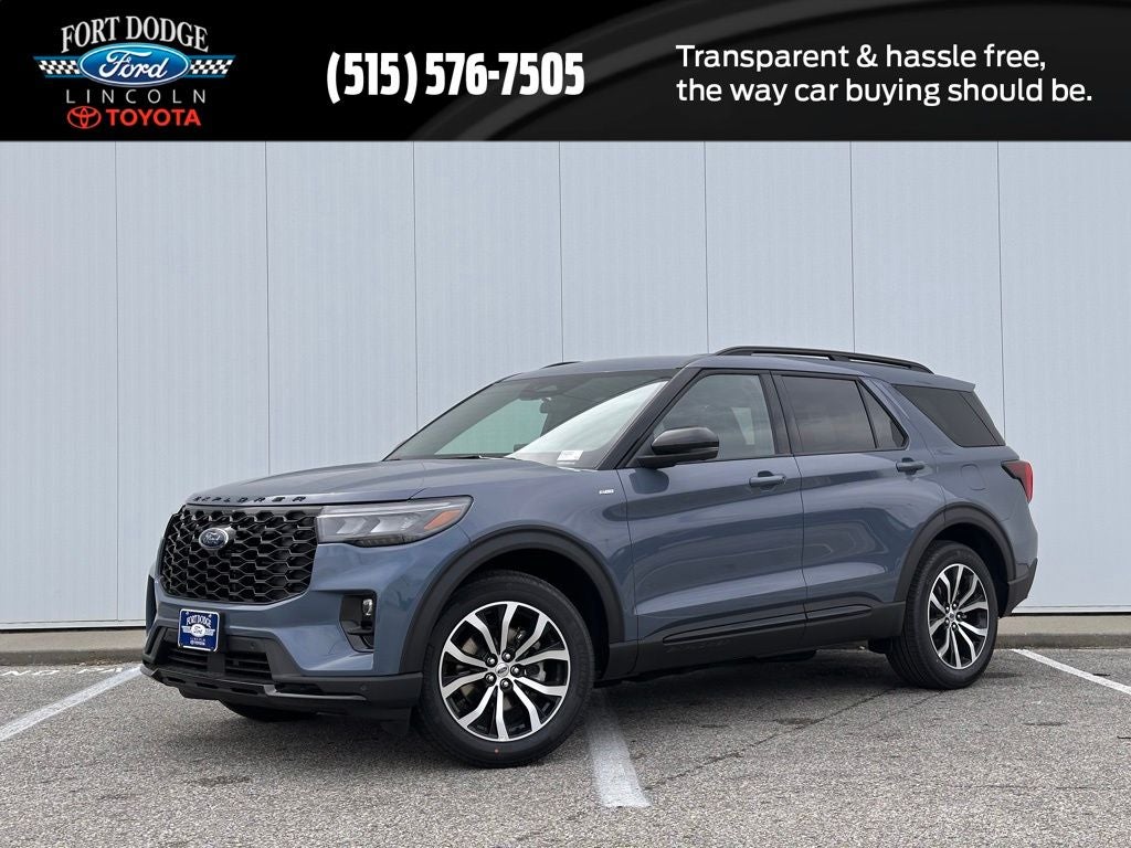 2026 Ford Explorer ST-Line in Vapor Blue Metallic — front three-quarter view