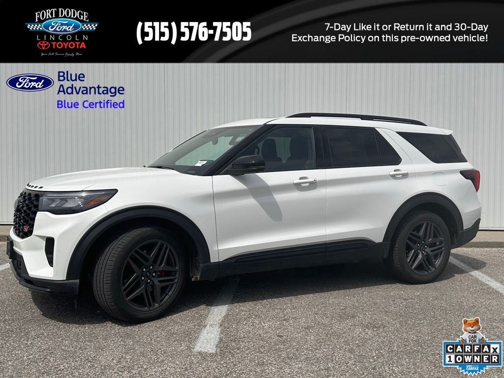 2025 Ford Explorer ST in Star White Metallic Tri-Coat — front three-quarter view