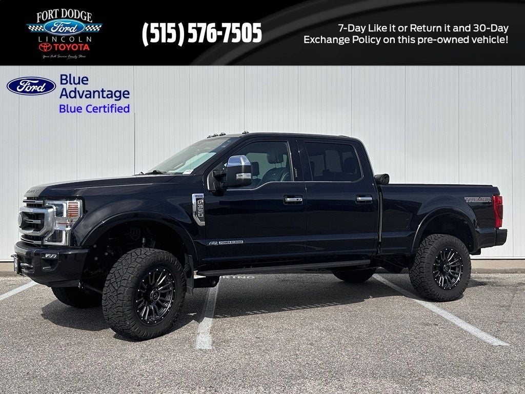 2020 Ford F-350SD Platinum in Agate Black Metallic — front three-quarter view