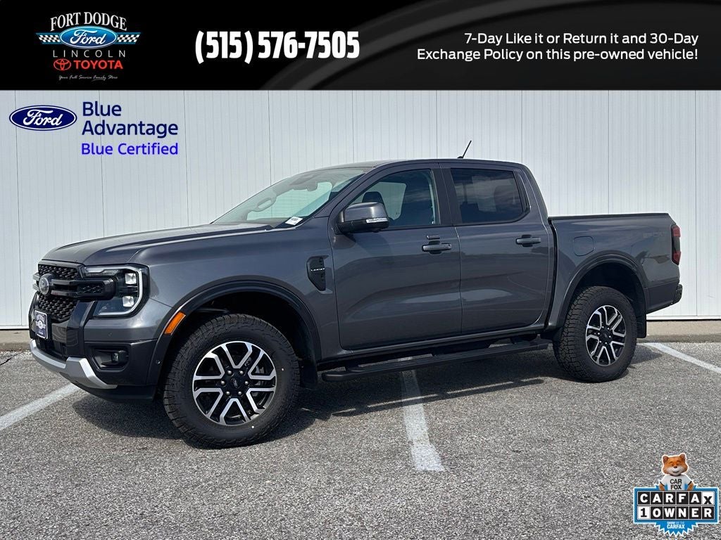 2024 Ford Ranger Lariat in Carbonized Gray Metallic — front three-quarter view