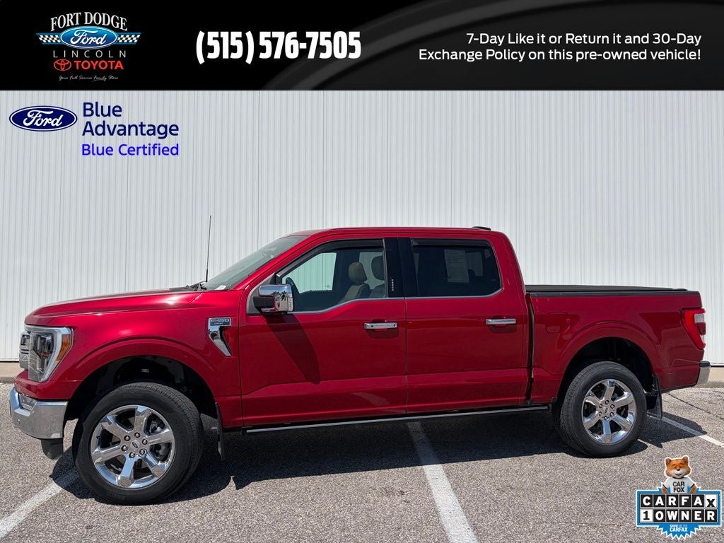 2022 Ford F-150 Lariat in Red Metallic — front three-quarter view