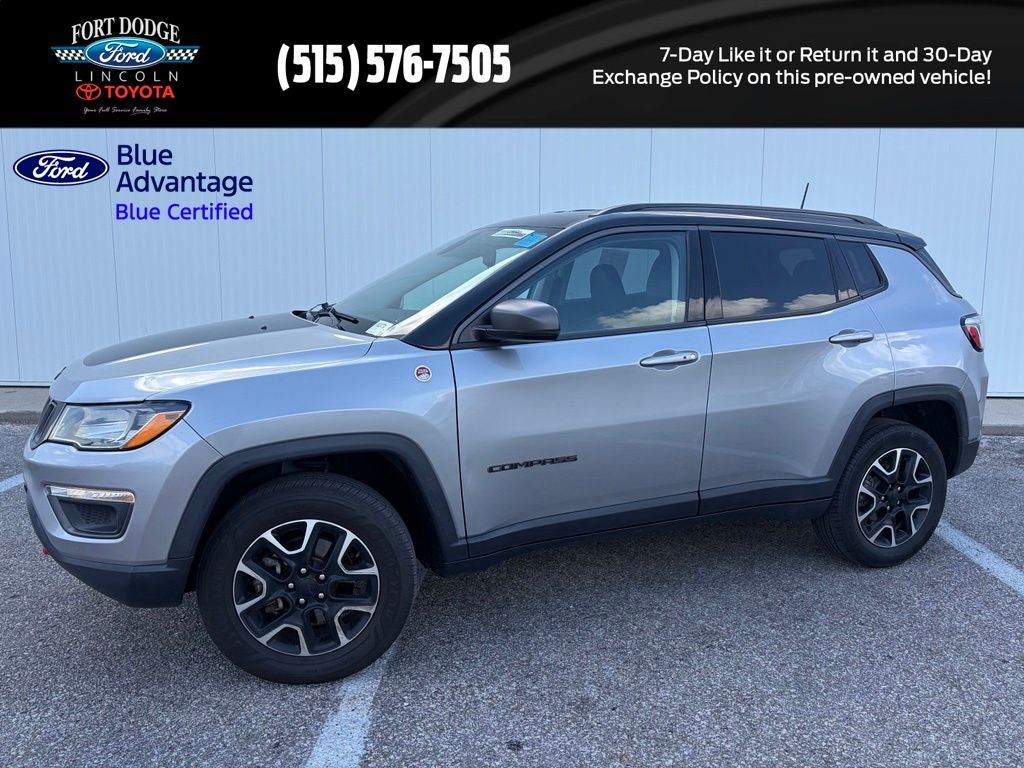 2020 Jeep Compass Trailhawk in Billet Silver Metallic Clearcoat — front three-quarter view