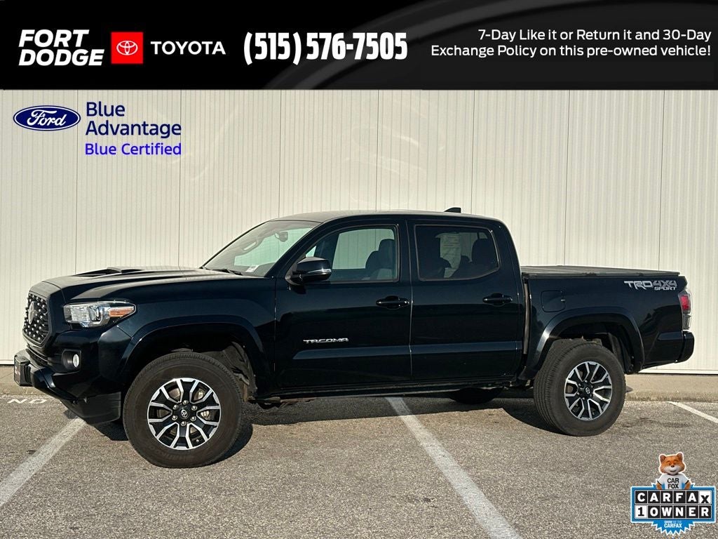 2020 Toyota Tacoma TRD Sport V6 in Midnight Black Metallic — front three-quarter view