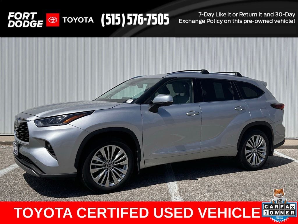 2024 Toyota Highlander Platinum in Celestial Silver Metallic — front three-quarter view
