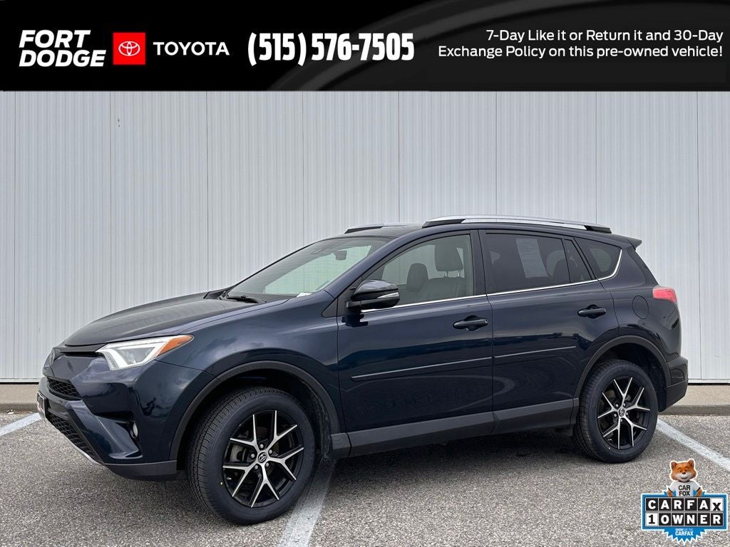 2018 Toyota RAV4 SE in Galactic Aqua Mica — front three-quarter view